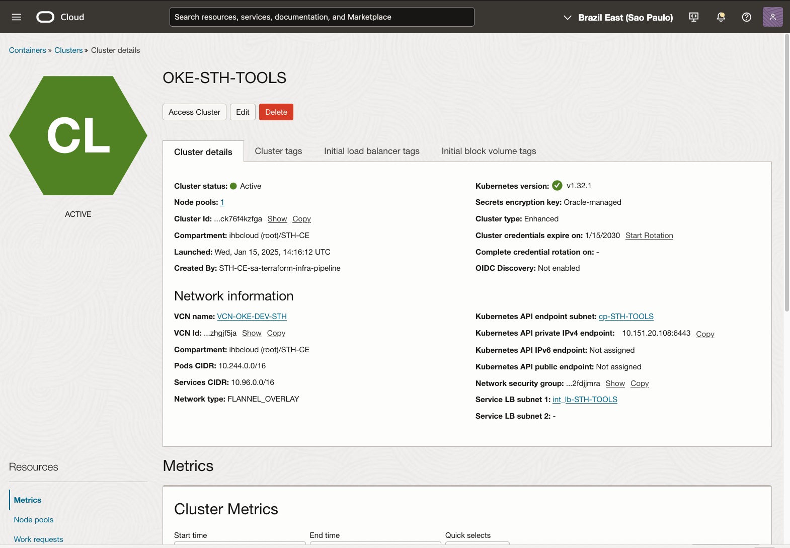 Console OCI - Detalhes do Cluster